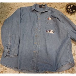 Outrageous Sports Mens Chambray Shirt Embroidery  Snowman 2XL Blue